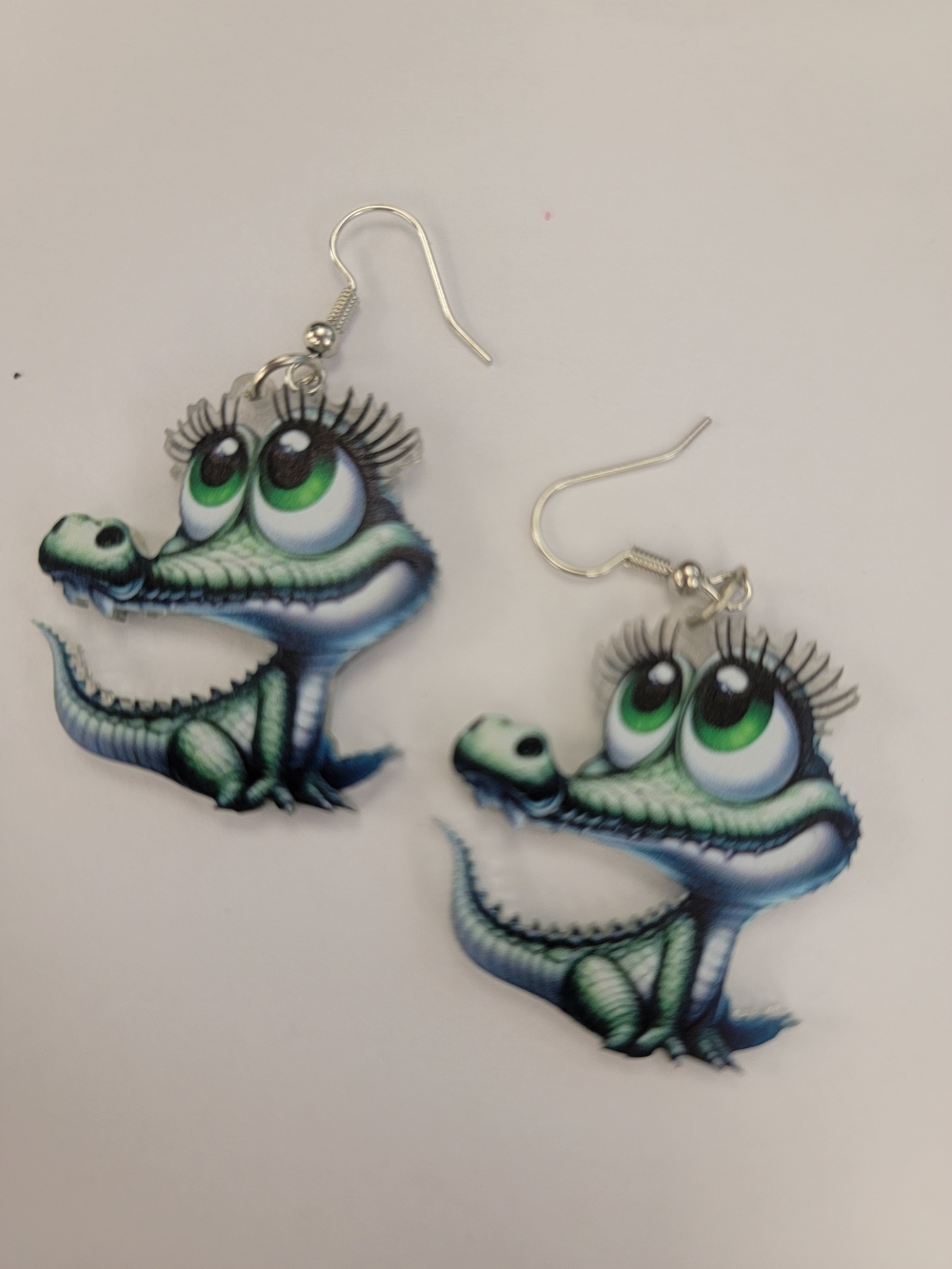 Cute Cartoon Alligator Dangle Earrings – Green & Teal